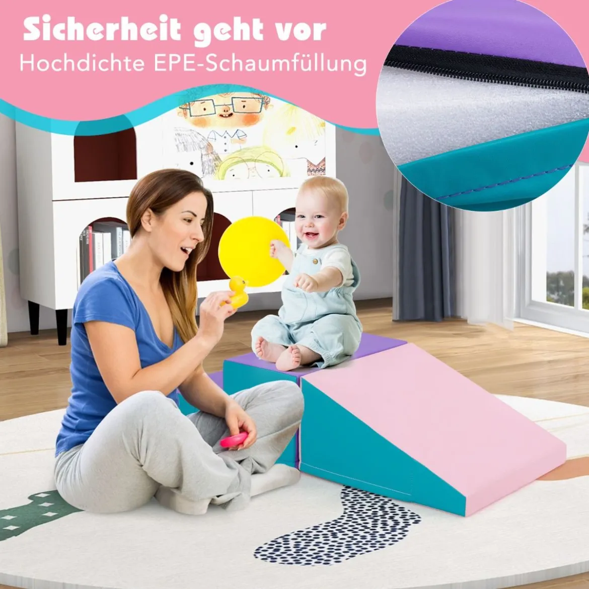 2 TLG. Kinder Schaumstoff Bausteine zum Toben & Klettern Softbausteine Riesenbausteine mit Klettverschlüsse