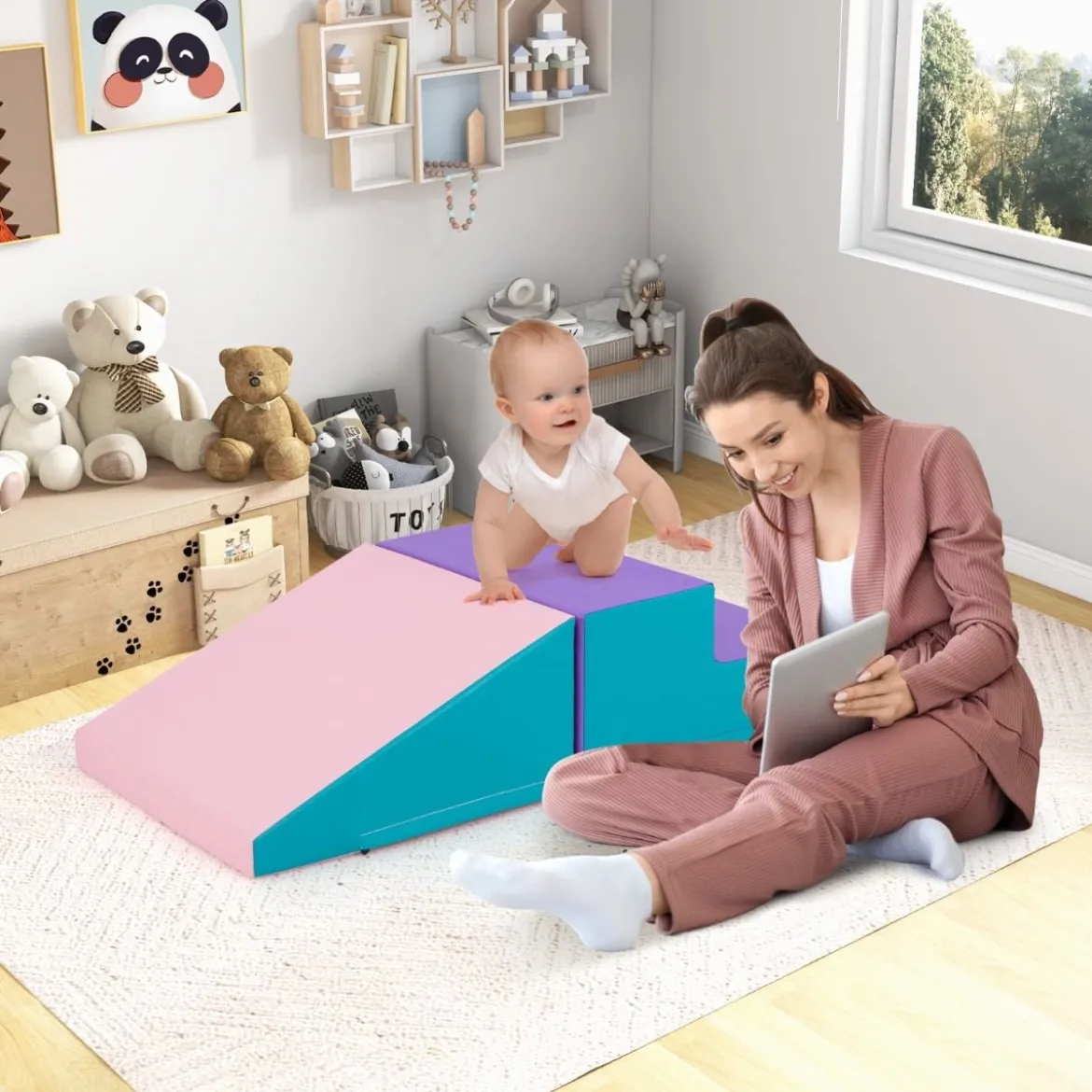 2 TLG. Kinder Schaumstoff Bausteine zum Toben & Klettern Softbausteine Riesenbausteine mit Klettverschlüsse