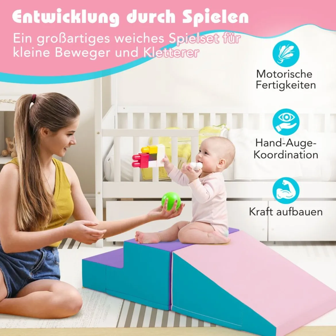 2 TLG. Kinder Schaumstoff Bausteine zum Toben & Klettern Softbausteine Riesenbausteine mit Klettverschlüsse
