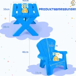 3 TLG. Kindersitzgruppe aus Kunststoff Kindertisch mit 2 Adirondack-Stühlen Blau