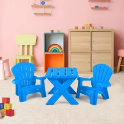 3 TLG. Kindersitzgruppe aus Kunststoff Kindertisch mit 2 Adirondack-Stühlen Blau