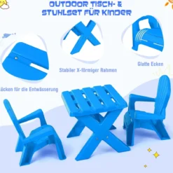 3 TLG. Kindersitzgruppe aus Kunststoff Kindertisch mit 2 Adirondack-Stühlen Blau