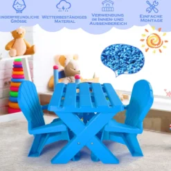 3 TLG. Kindersitzgruppe aus Kunststoff Kindertisch mit 2 Adirondack-Stühlen Blau