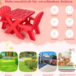 3 TLG. Kindersitzgruppe aus Kunststoff Kindertisch mit 2 Adirondack-Stühlen Rot