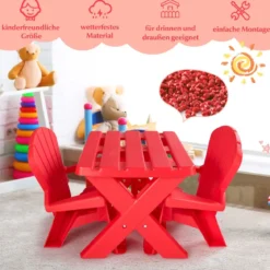3 TLG. Kindersitzgruppe aus Kunststoff Kindertisch mit 2 Adirondack-Stühlen Rot