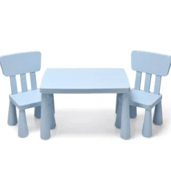 3 TLG. Kindersitzgruppe Kindertisch mit 2 Stühlen Kindermöbel aus Kunststoff Blau