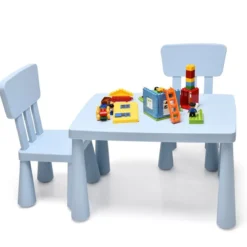 3 TLG. Kindersitzgruppe Kindertisch mit 2 Stühlen Kindermöbel aus Kunststoff Blau
