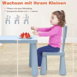 3 TLG. Kindersitzgruppe Kindertisch mit 2 Stühlen Kindermöbel aus Kunststoff Blau
