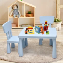 3 TLG. Kindersitzgruppe Kindertisch mit 2 Stühlen Kindermöbel aus Kunststoff Blau
