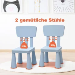 3 TLG. Kindersitzgruppe Kindertisch mit 2 Stühlen Kindermöbel aus Kunststoff Blau