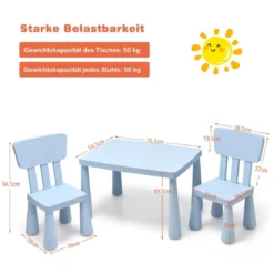 3 TLG. Kindersitzgruppe Kindertisch mit 2 Stühlen Kindermöbel aus Kunststoff Blau