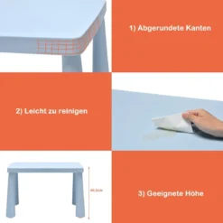 3 TLG. Kindersitzgruppe Kindertisch mit 2 Stühlen Kindermöbel aus Kunststoff Blau