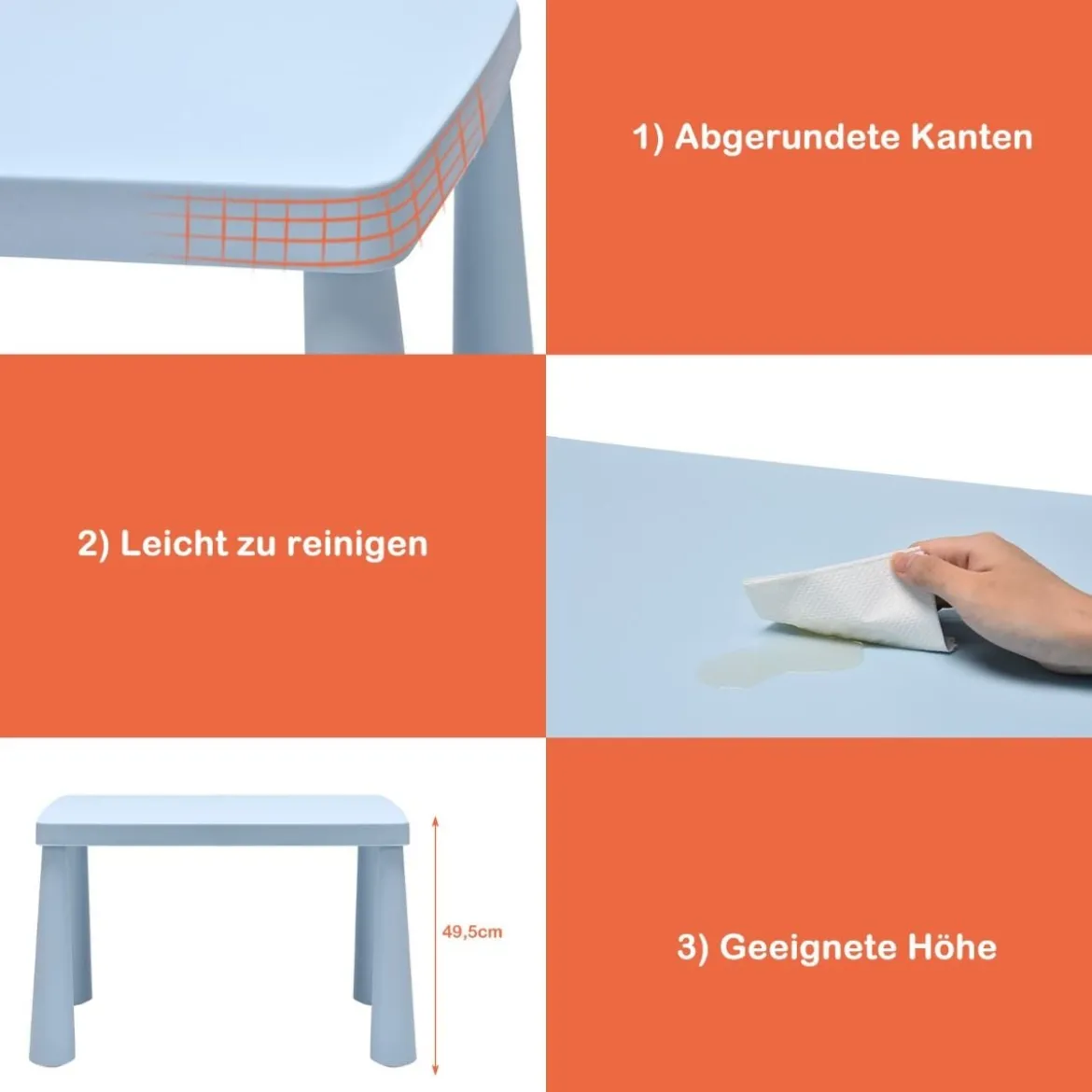 3 TLG. Kindersitzgruppe Kindertisch mit 2 Stühlen Kindermöbel aus Kunststoff Blau
