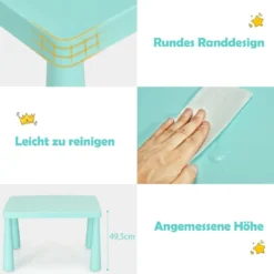 3 TLG. Kindersitzgruppe Kindertisch mit 2 Stühlen Kindermöbel aus Kunststoff Grün