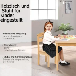 5 tlg. Kindersitzgruppe Kindertischgruppe Kindertisch mit 4 Stühlen Kiefer Natur
