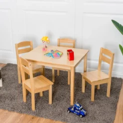 5 tlg. Kindersitzgruppe Kindertischgruppe Kindertisch mit 4 Stühlen Kiefer Natur