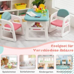 3tlg. Kindersitzgruppe mit Regal & Ablagefach zum Lesen für 1–5 Jahre Blau & Pink