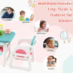3tlg. Kindersitzgruppe mit Regal & Ablagefach zum Lesen für 1–5 Jahre Blau & Pink