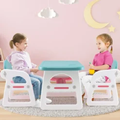 3tlg. Kindersitzgruppe mit Regal & Ablagefach zum Lesen für 1–5 Jahre Blau & Pink
