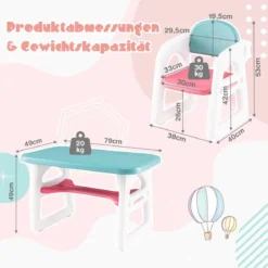 3tlg. Kindersitzgruppe mit Regal & Ablagefach zum Lesen für 1–5 Jahre Blau & Pink