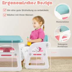 3tlg. Kindersitzgruppe mit Regal & Ablagefach zum Lesen für 1–5 Jahre Blau & Pink