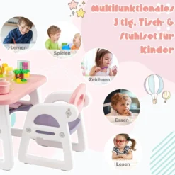 3tlg. Kindersitzgruppe mit Regal & Ablagefach zum Lesen für 1–5 Jahre Rosa & Lila