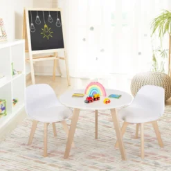 3 TLG. Kindersitzgruppe mit Runden Tisch & 2 Gepolsterten Stühlen für Kleinkinder von 3-8 J.