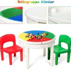 3tlg. Kinder Tischset Kindersitzgruppe Spieltischset mit Staufach Mehrfarbig
