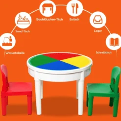 3tlg. Kinder Tischset Kindersitzgruppe Spieltischset mit Staufach Mehrfarbig