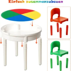 3tlg. Kinder Tischset Kindersitzgruppe Spieltischset mit Staufach Mehrfarbig