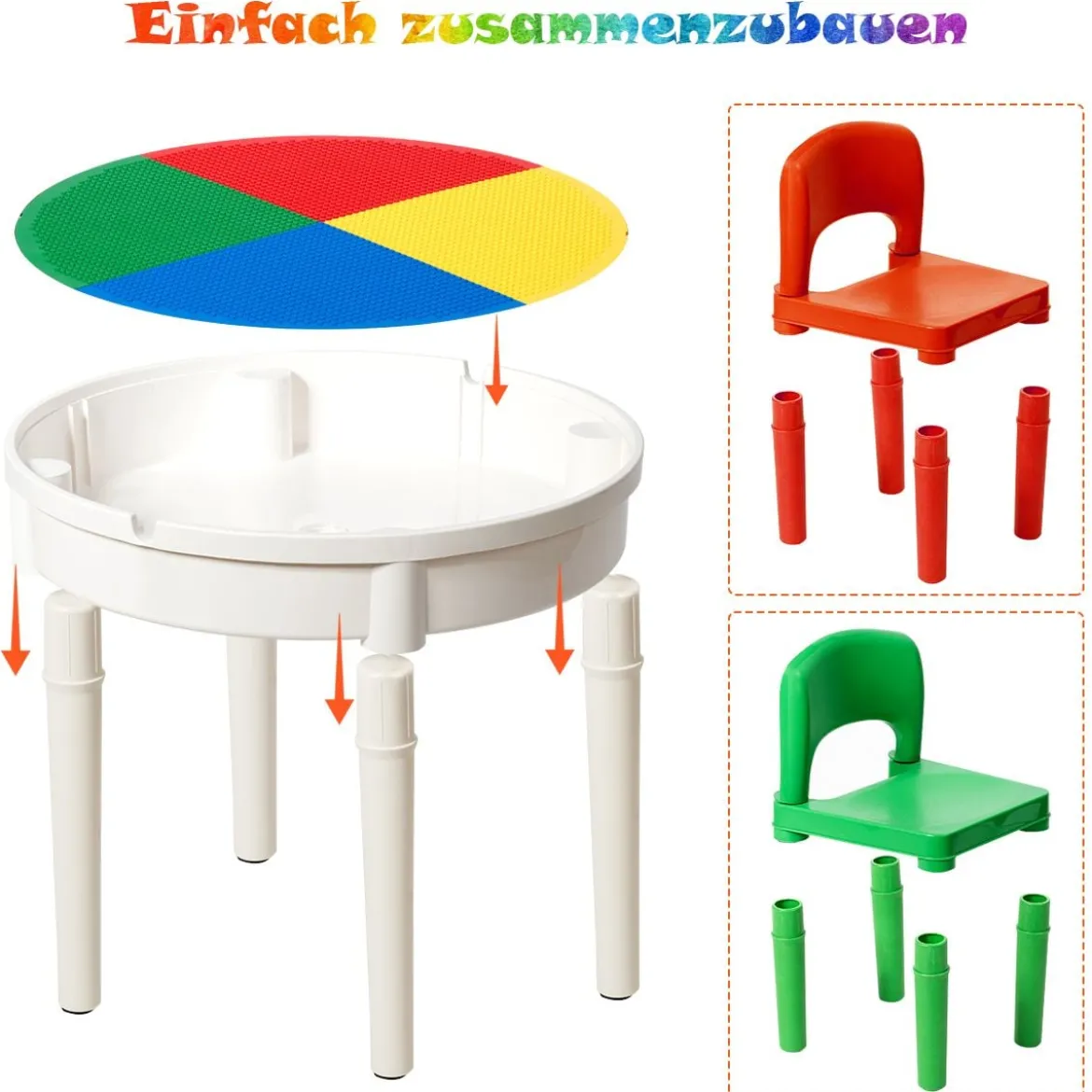 3tlg. Kinder Tischset Kindersitzgruppe Spieltischset mit Staufach Mehrfarbig