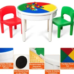 3tlg. Kinder Tischset Kindersitzgruppe Spieltischset mit Staufach Mehrfarbig