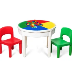 3tlg. Kinder Tischset Kindersitzgruppe Spieltischset mit Staufach Mehrfarbig
