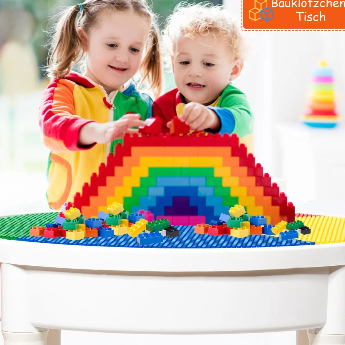 3tlg. Kinder Tischset Kindersitzgruppe Spieltischset mit Staufach Mehrfarbig