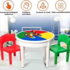 3tlg. Kinder Tischset Kindersitzgruppe Spieltischset mit Staufach Mehrfarbig
