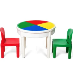 3tlg. Kinder Tischset Kindersitzgruppe Spieltischset mit Staufach Mehrfarbig
