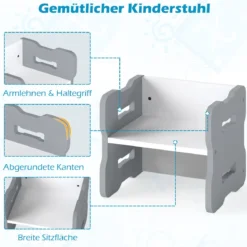 3 TLG. Kinder Tisch- & Stuhlset mit 2 Hockern & Aktivitätentisch Abgerundete Ecken Design Grau