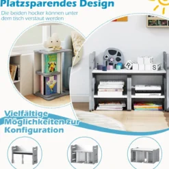 3 TLG. Kinder Tisch- & Stuhlset mit 2 Hockern & Aktivitätentisch Abgerundete Ecken Design Grau