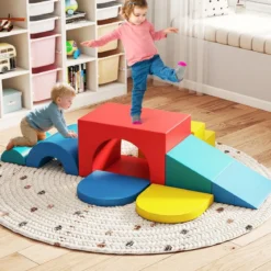 7 tlg. Kletterblock-Set aus Schaumstoff Weiches Spiel-Gym aus PU-Leder Kletterstruktur Mehrfarbig