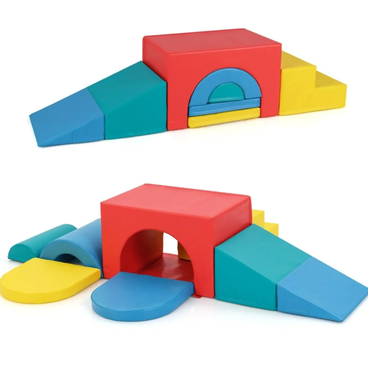 7 tlg. Kletterblock-Set aus Schaumstoff Weiches Spiel-Gym aus PU-Leder Kletterstruktur Mehrfarbig