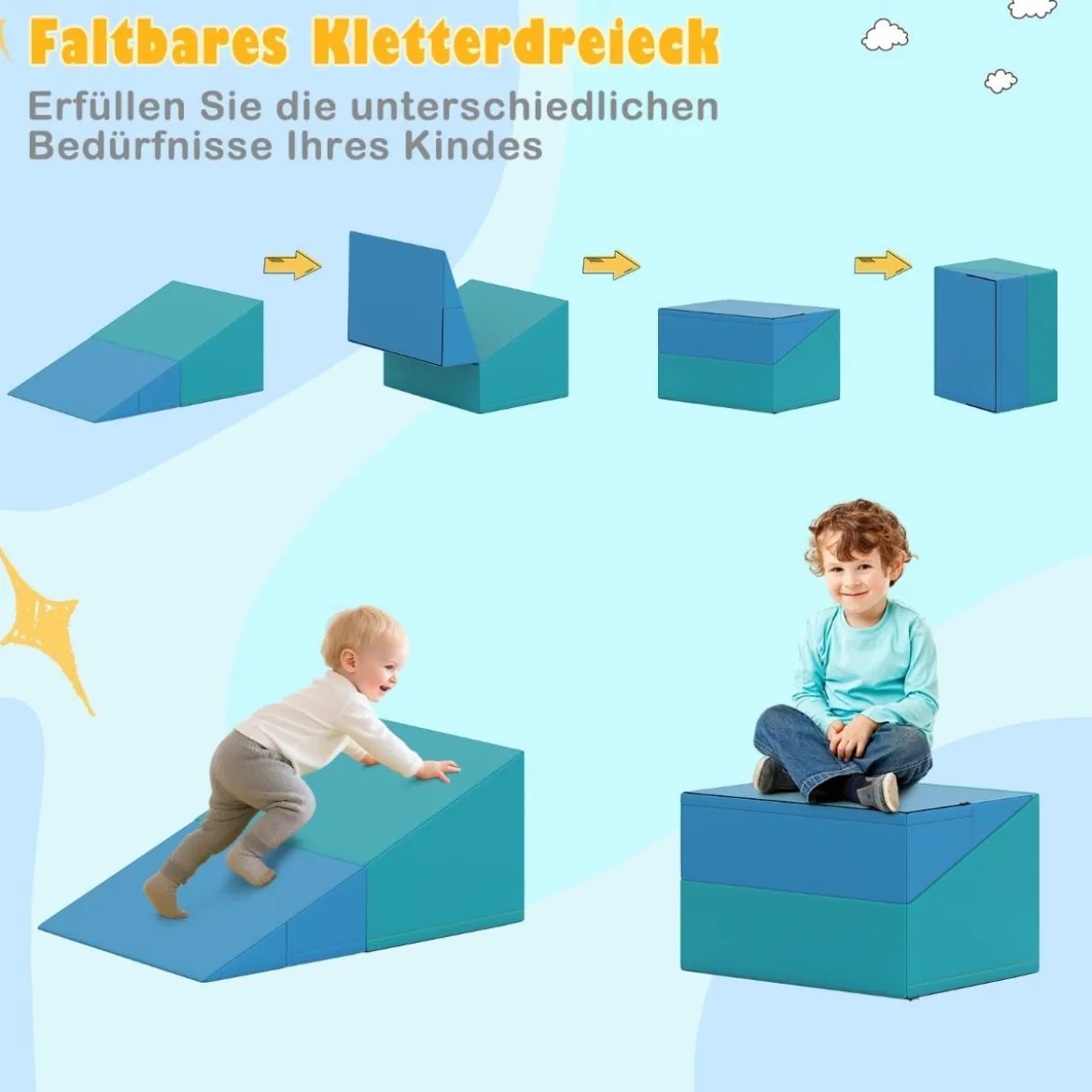 7 tlg. Kletterblock-Set aus Schaumstoff Weiches Spiel-Gym aus PU-Leder Kletterstruktur Mehrfarbig