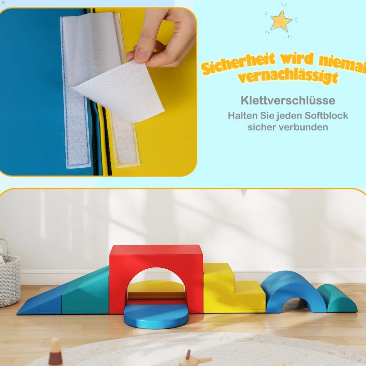 7 tlg. Kletterblock-Set aus Schaumstoff Weiches Spiel-Gym aus PU-Leder Kletterstruktur Mehrfarbig