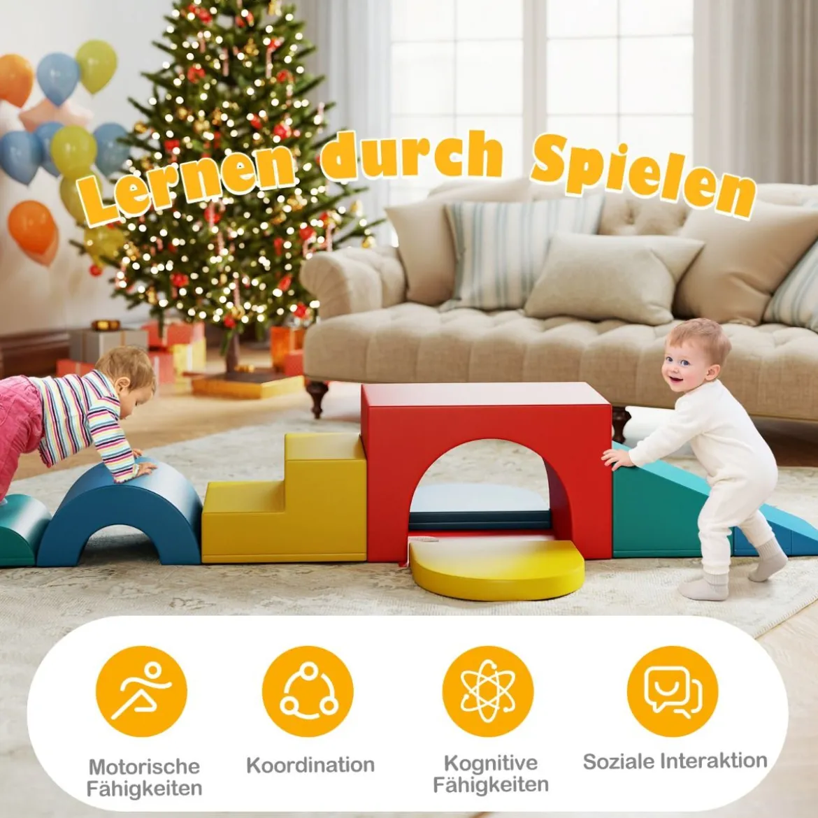 7 tlg. Kletterblock-Set aus Schaumstoff Weiches Spiel-Gym aus PU-Leder Kletterstruktur Mehrfarbig