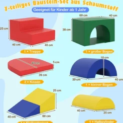 7 tlg. Kletterblock-Set aus Schaumstoff Weiches Spiel-Gym aus PU-Leder Kletterstruktur Bunt