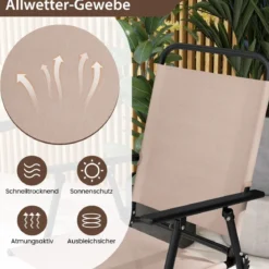 3 tlg. Outdoor-Bistro-Set Terrassen-Bartisch mit 2 Klappbaren Stühlen & Sonnenschirmloch Beige