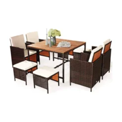 9 TLG. Polyrattan Set Rattanmöbel Garten Esssitzgruppe mit Tisch Essgruppe Ratten für bis zu 8 Personen Beige