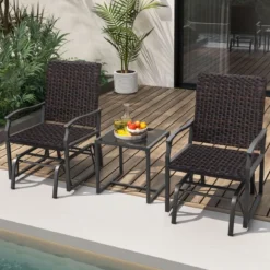 3tlg. Rattan Balkonmöbel Set Balkonset mit 2 Stühlen & Tisch Gartenmöbel mit Gepolstertem Sitz