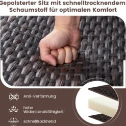 3tlg. Rattan Balkonmöbel Set Balkonset mit 2 Stühlen & Tisch Gartenmöbel mit Gepolstertem Sitz