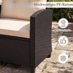 3 TLG. Rattan Gartenmöbel Set inkl. 2 Sessel & 1 Beistelltisch Sitzgarnitur mit Kissen Sitzgruppe