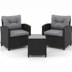 3 TLG. Rattan Gartenmöbel Set inkl. 2 Sessel & 1 Beistelltisch Sitzgarnitur mit Kissen Sitzgruppe